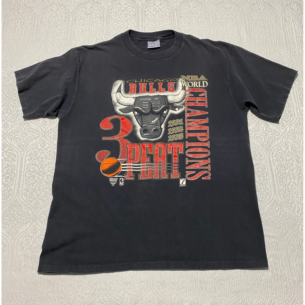 Vintage 1993 Chicago Bulls 3-Peat NBA Champions T Shirt All Sport Mens XL‎ Black